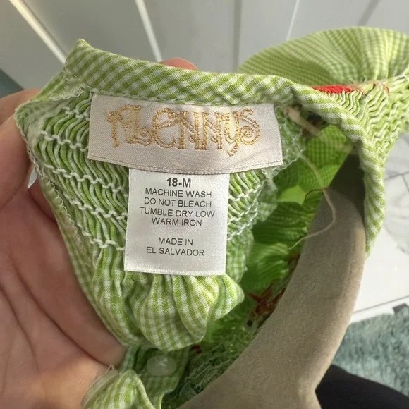 Girls' Lime Green Smocked Holiday Dress - Picture 2 of 11